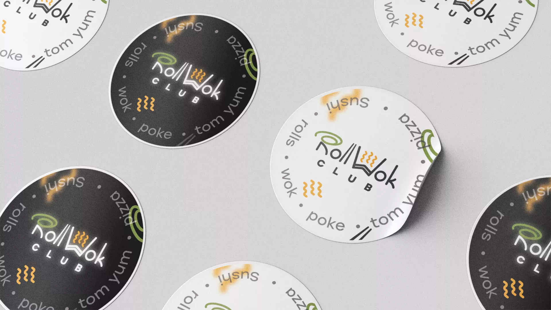 Разработка наклеек для суши-бара «Roll Wok Club» в Протвино